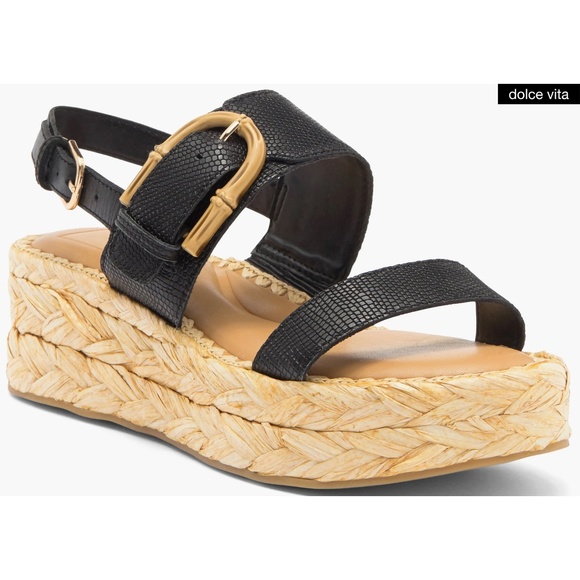 DOLCE VITA NIB CHERA ONYX EMBOSSED LEATHER PLATFORM SLINGBACK SANDAL. SIZE 7.5M - Picture 1 of 13